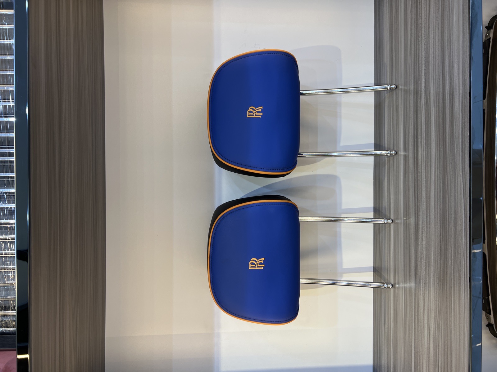 Rolls-Royce Bespoke Blue/Orange Leather Headrests Pair