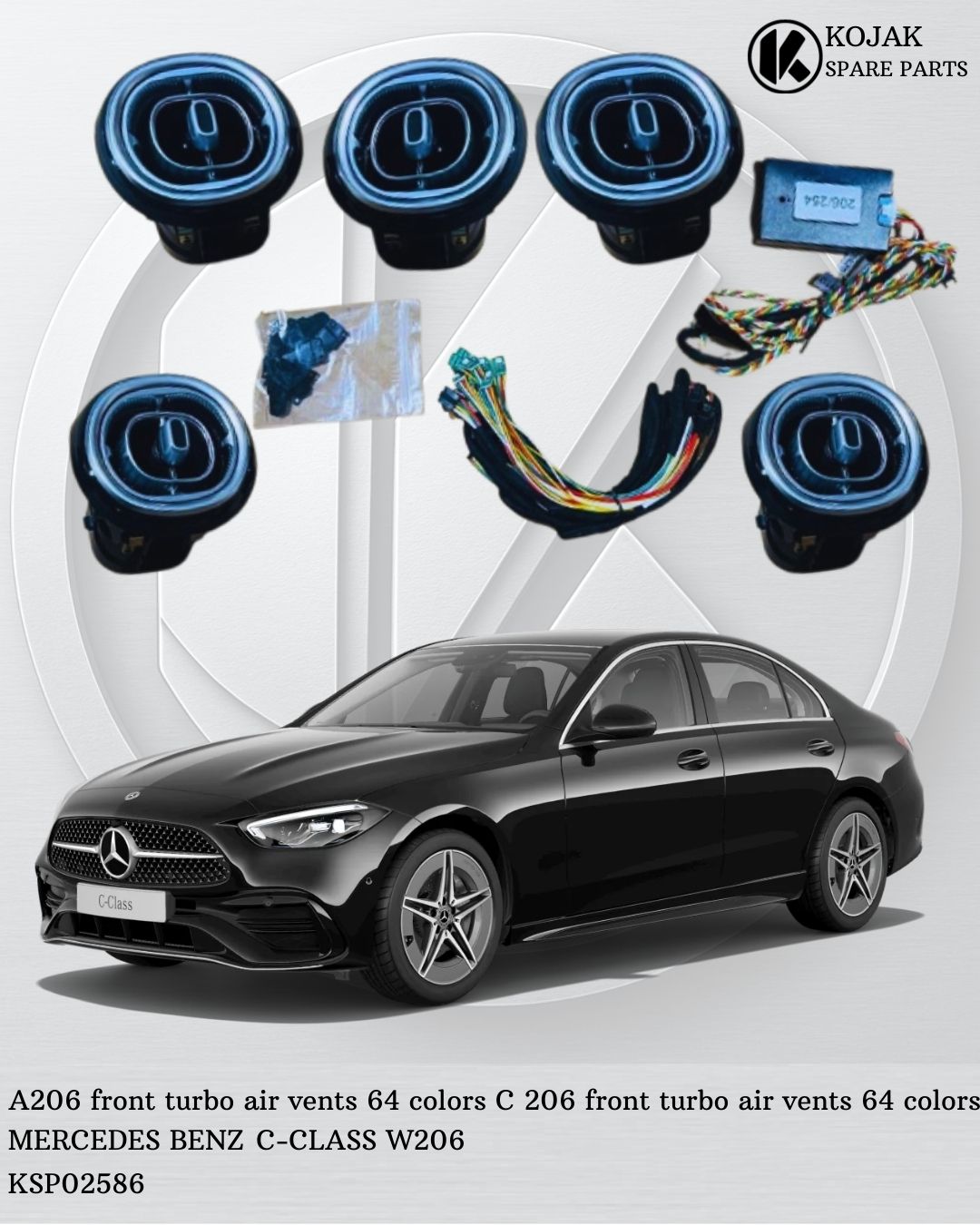 Mercedes-Benz C-Class W206 Front Turbo Air Vents with 64 Colors Ambient Lighting Kit