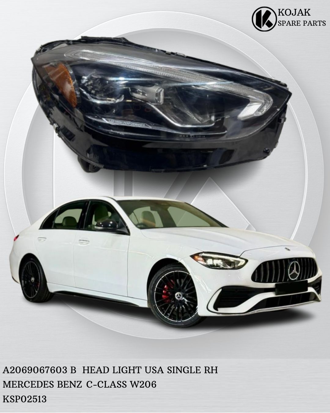 Headlight Right Mercedes-Benz C-Class W206 LED USA Single