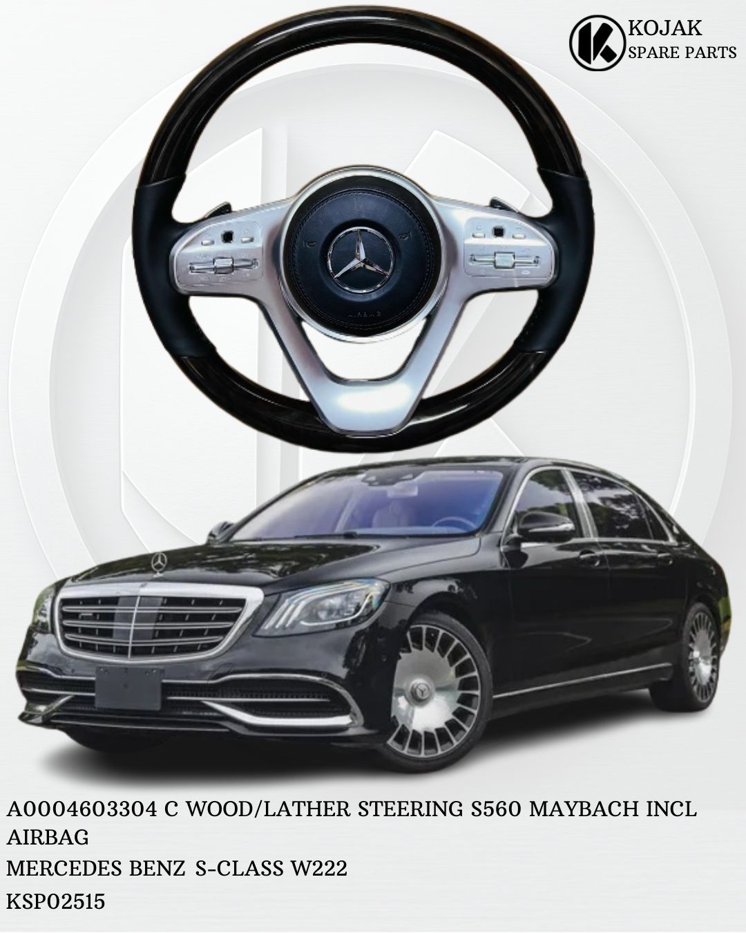 Steering Wheel Mercedes-Benz S-Class W222 S560 Maybach Wood/Leather with Airbag