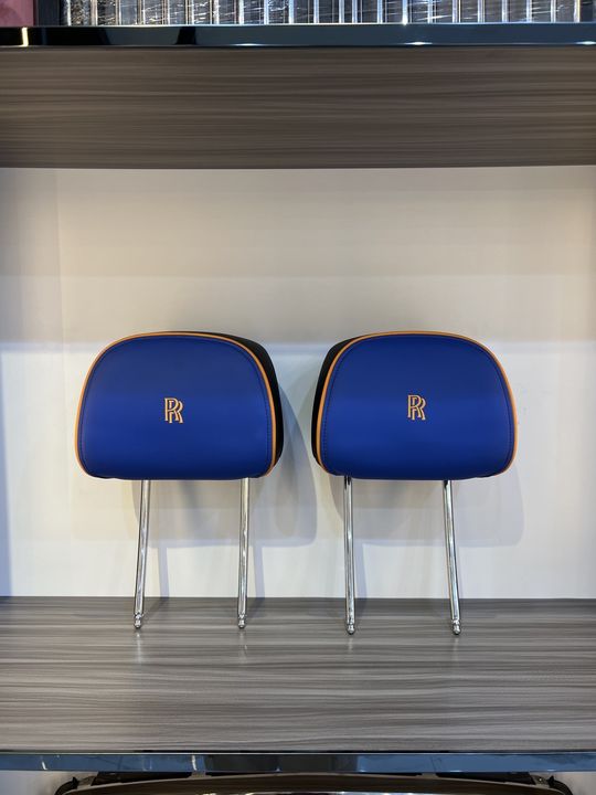 Rolls-Royce Bespoke Blue/Orange Leather Headrests Pair