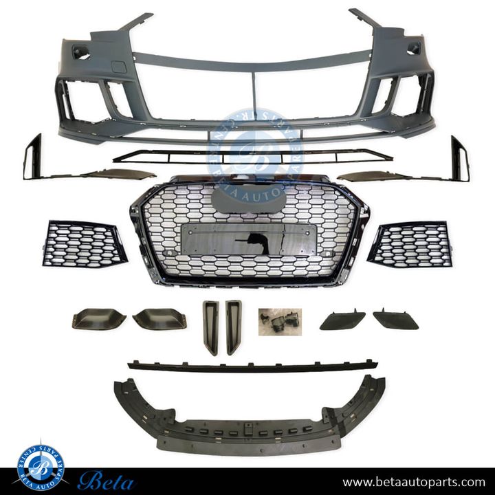 Audi A3 Hatchback (2017-2019), Front Bumper RS3 Look with PDC / Park Assist / Washer, China, 8V0807065AB