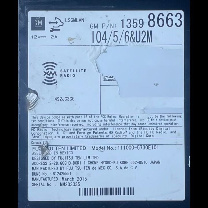 Radio FM CD Player Receiver - 2015 Cadillac SRX