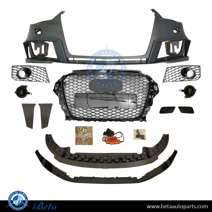 Audi A3 Hatchback (2013-2016), Front Bumper RS3 Look with PDC / Park Asset / Washer, China, 8V0807065E