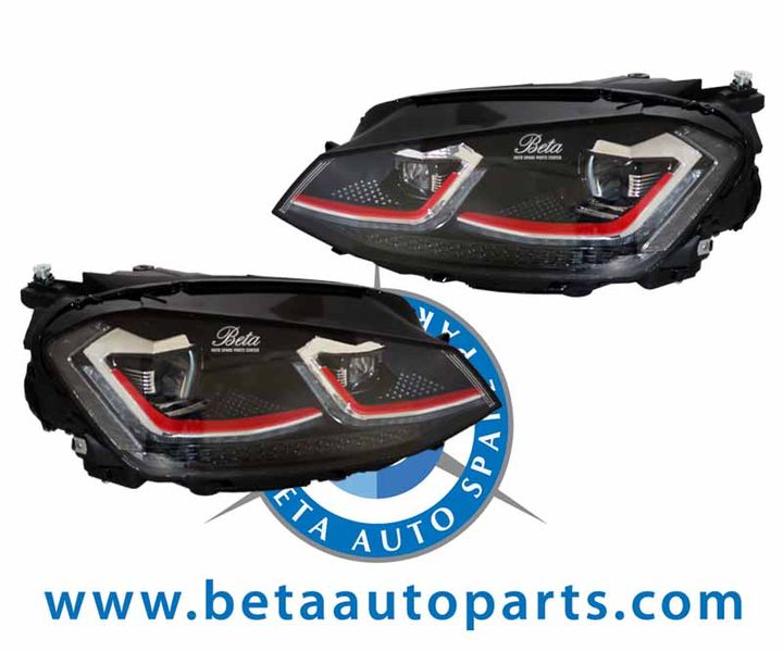 Volkswagen Golf 7 (2013-2016), Headlamp Upgrade to 7.5 LED GTI Look (Red), China, 5G1941005E / 5G1941006E