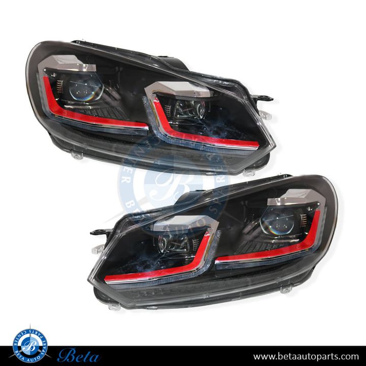 Volkswagen Golf 6 (2008-2012), Headlamp Upgrade from Normal to Golf 7.5 LED GTI Look (Red), China, 5K1941005L / 5K1941006L