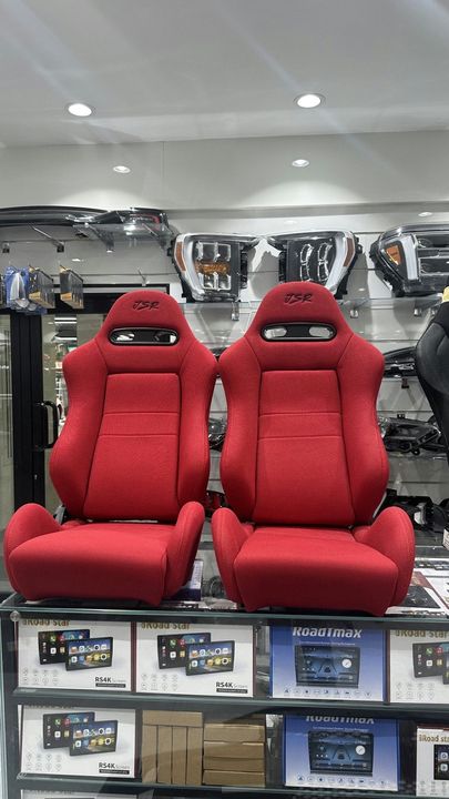 TSR Universal Red Fabric Racing Bucket Seats Pair