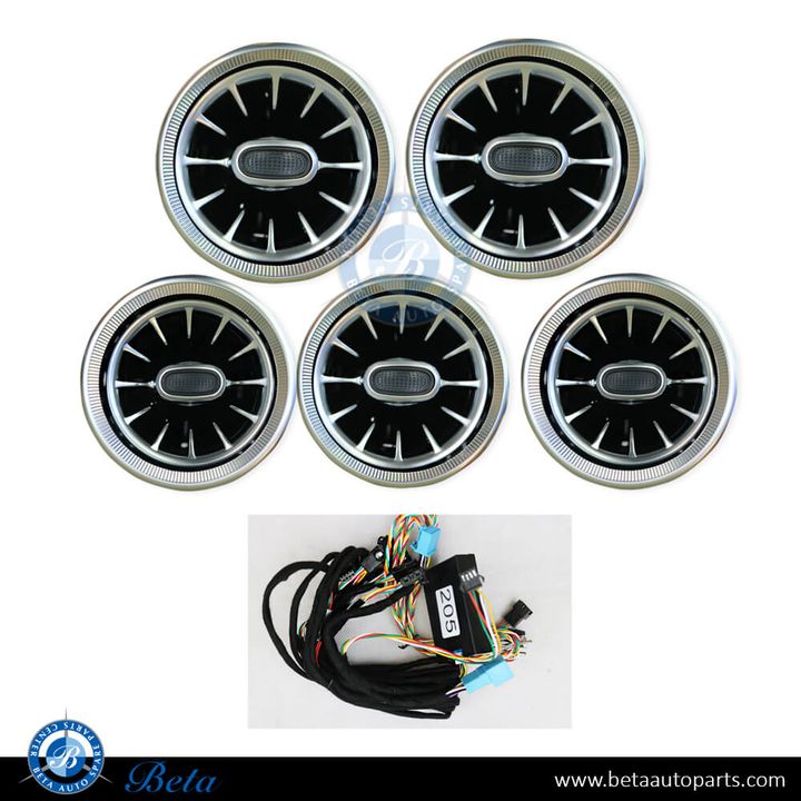 Mercedes C-Class / GLC-Class W205 / W253 (2019-2021), Front Fresh A/C Air Grille 64 Colors for Cars with Ambient Lighting, China, 2058300301, 2058303900, 2058304000