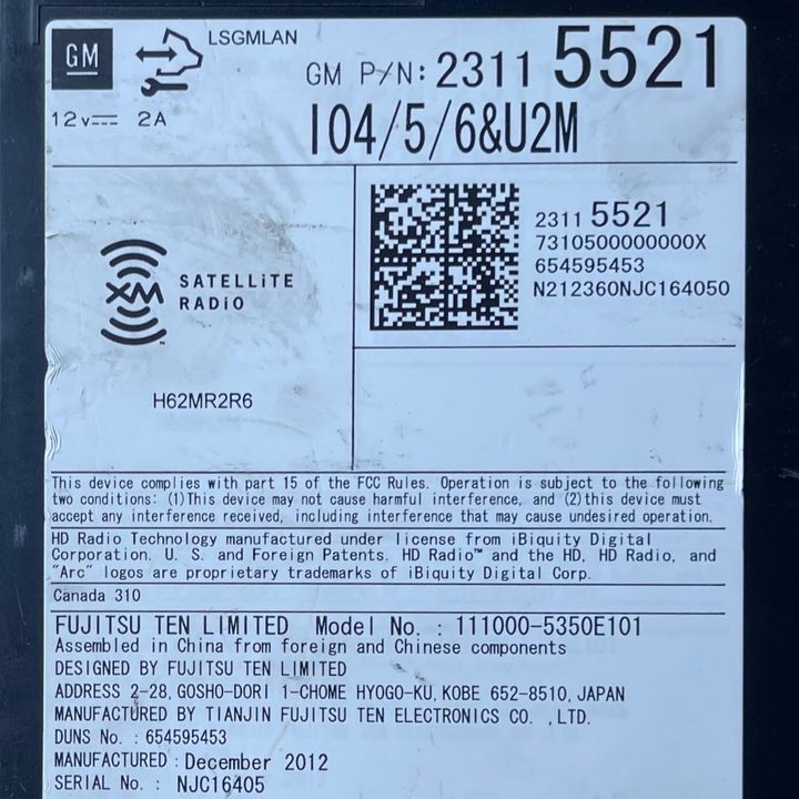 Radio FM CD Player Receiver - 2014 Chevrolet Impala