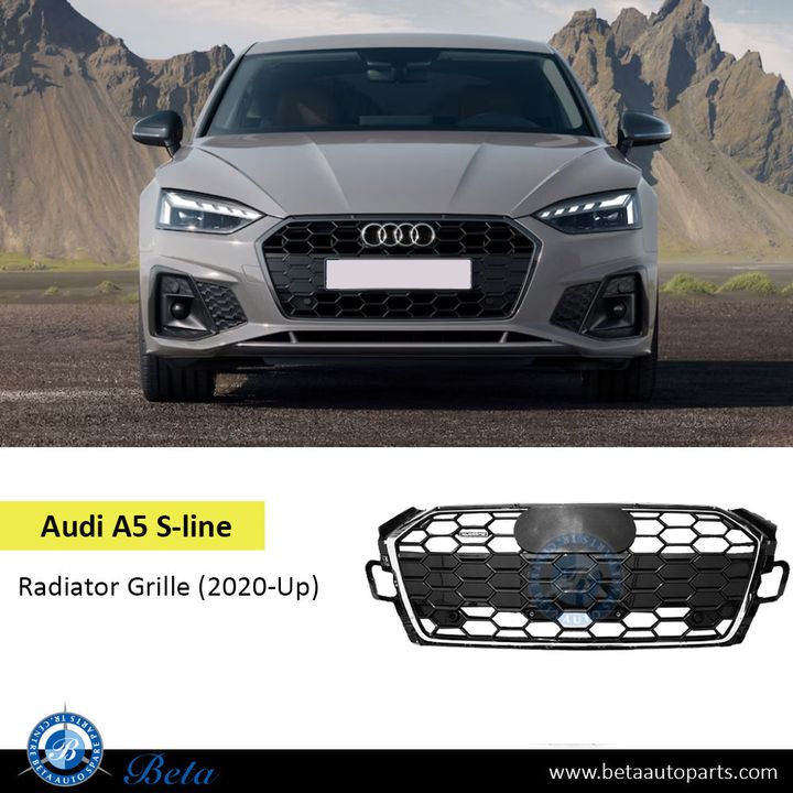 Audi A5-S-Line (2020-2024), Radiator Grille (Black and Chrome), China, 8W6853651BJ, 8W6853651BL