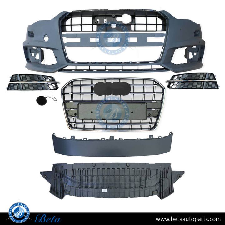 Audi A6 S-Line (2015-2018), Front Bumper with PDC with Washer, China, 4G0807065AF / 4G0807065AC