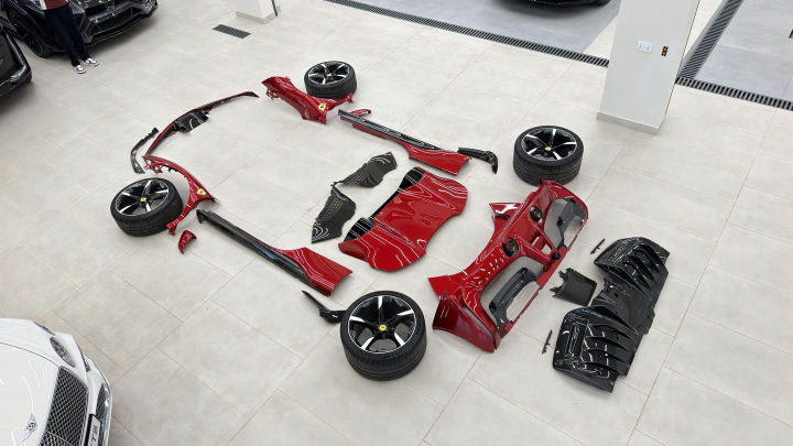 Ferrari SF90 Spider Body Kit Red with Carbon Parts and Wheels