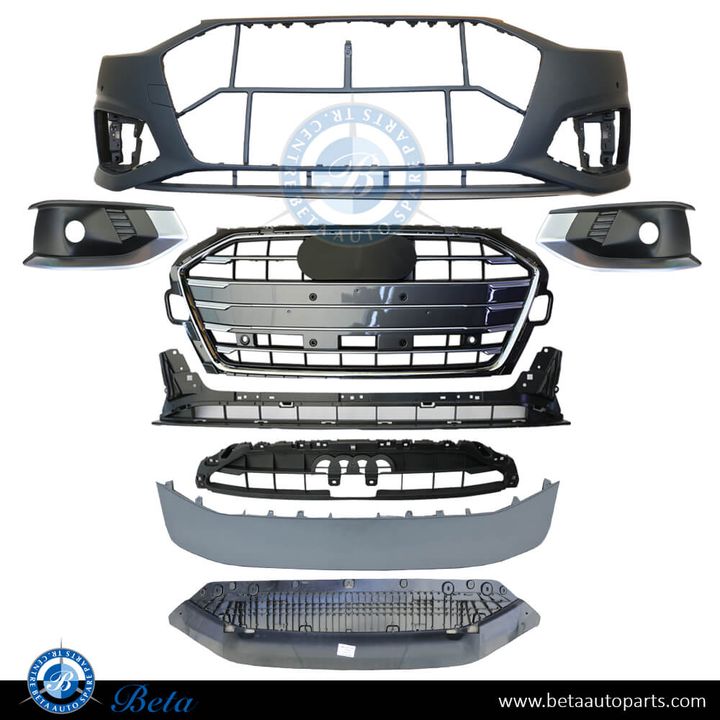Audi A4 (2020-2024), Front Bumper with Park Assist and Radiator Grille without Washer, China, 8W0807065BA